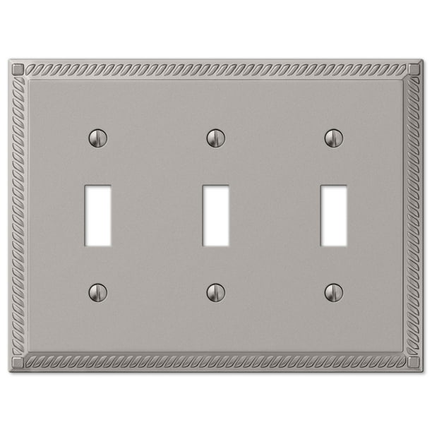 Satin Nickel Amertac Amerelle 54TTTN Georgian 3 Toggle Wallplate Satin Nickel Amertac Amerelle 54TTTN Georgian 3 Toggle Wallplate